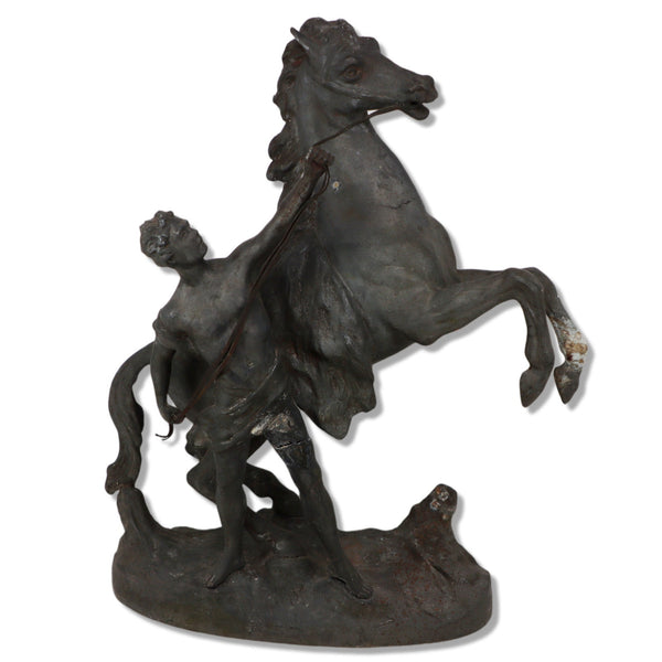 Horse Trainer in Toga Holding Rearing Horses Rein Spelter State 11 1/2" Vintage