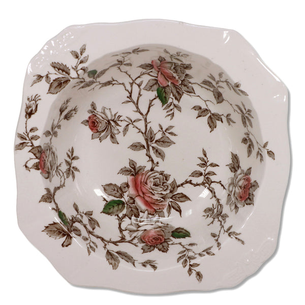 Alfred Meakin Rosa Brown Rimmed  Soup Bowl 8 1/2" England Vintage 1950's