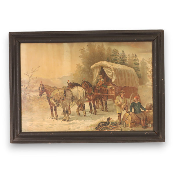 Pears Print News From Town 28x20 Framed Caravan Carriage Vintage Early 20th C