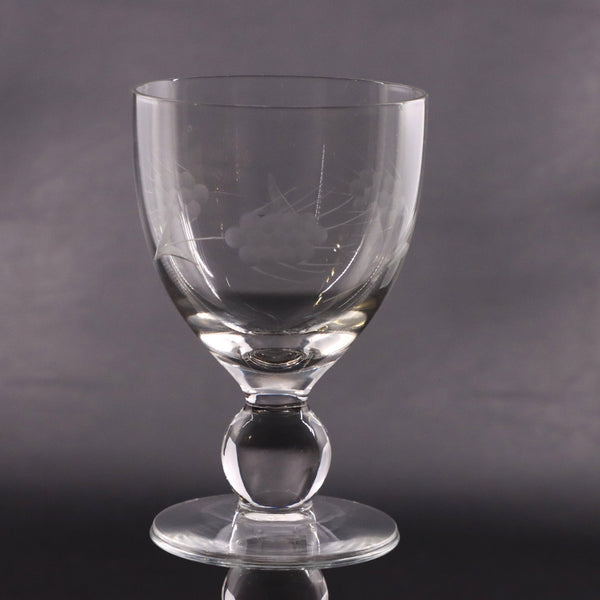 Wheat Etched Crystal Water Goblet Glass 5 1/4" Ball Stemmed Vintage MCM