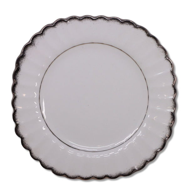 J & G Meakin Cheltenham Silver Bread Plate 6 1/8" Classic White Platinum 1960's