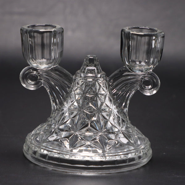 Tiffin-Franciscan Williamsburg Double Taper Candle Holder Diamond Pressed Glass