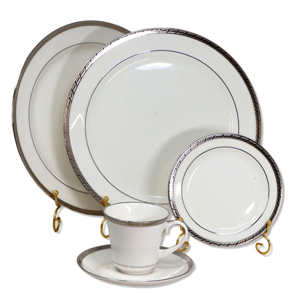 Pickard 5pc High Point Platinum White Bone China Dinnerware Setting New
