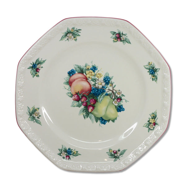 Avon Sweet Country Harvest Dinner Plate 10" Octagon Fruit Red Rim 1970's