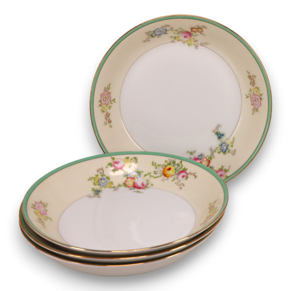 NSP 4pc Nagoya Seito Porcelain Meito China MEI230 Coupe Soup Bowls Green Japan