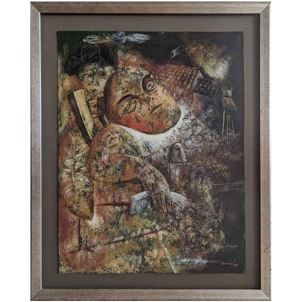 David Sleeping with One Eye Open Cuban Art Original Oil on Paper Framed 1999