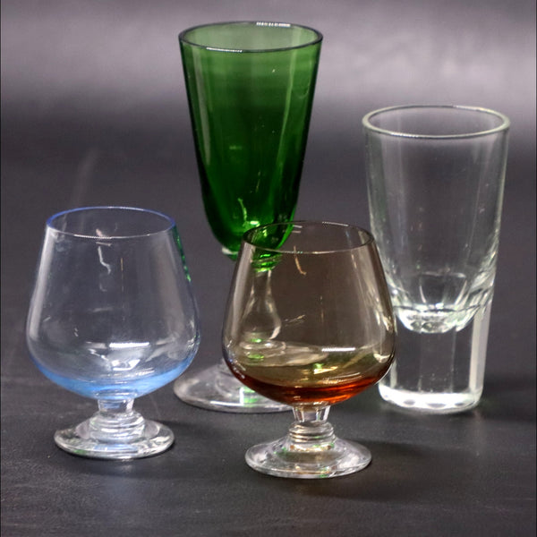 Mini 4pc Set Brandy Sniffer Tumbler and Goblet Shot Glasses Vintage