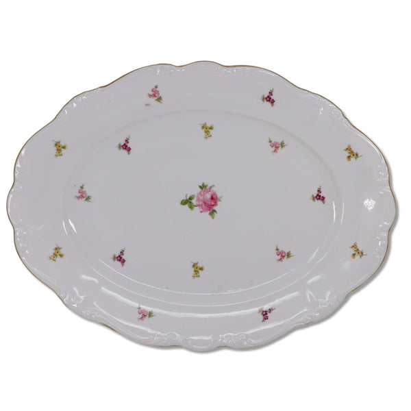 Johann Haviland Rosebud 15" Oval Serving Platter Roses Gold Trim Bavarian 1970's