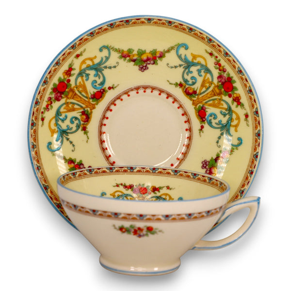 Myott Royal York 2425 Tea Cup and Saucer Fruit & Scroll Vintage England c.1930s