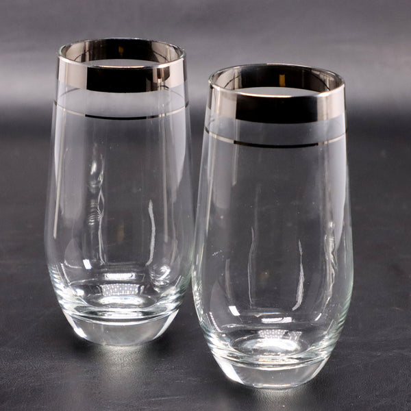Platinum Rim 2pc Set Double Band Fine Crystal Tumbler MCM Vintage 1960's