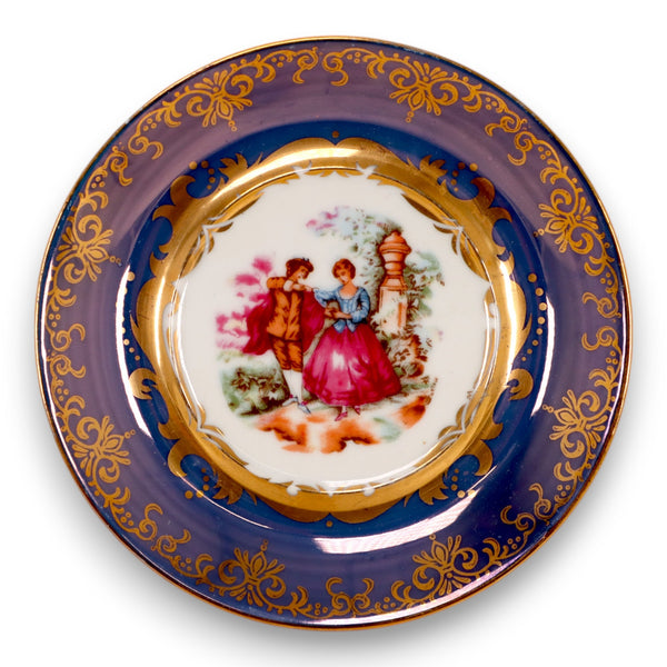 KPM Germany Decorative Plate Courting Couple Gold Cobalt Blue Trim Vintage