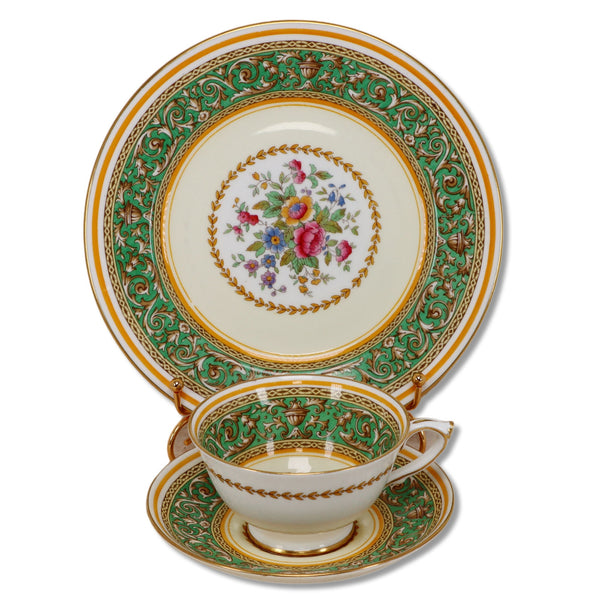 Paragon Corinthian Green Tea Cup Saucer 8" Luncheon Dessert Plate trio 1920's