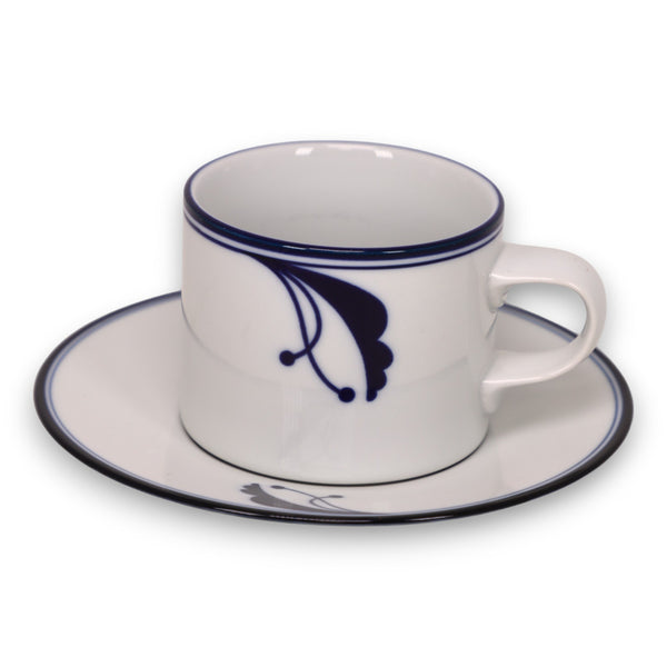 Dansk Flora Bayberry Blue Flat Cup 2 3/4" Saucer Set Japan