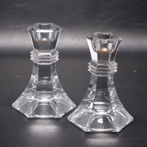 Anna Hutte Bleikristall Crystal Candlestick Holder Set 4 3/4" H Art Deco