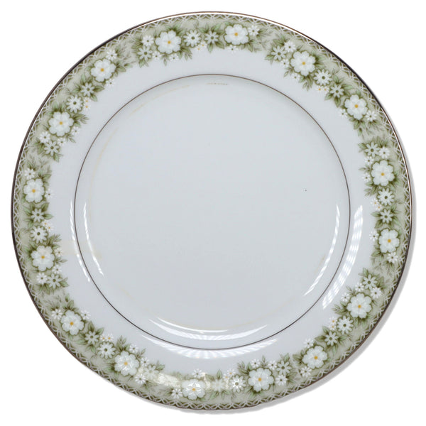 Noritake Princeton 6911 Salad Dessert Plates 8 1/4" Green Platinum Trim Vintage