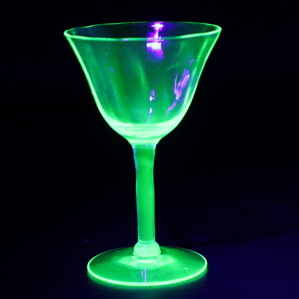 Tiffin Franciscan 14196 Optic Green Uranium Cocktail Glass 4 1/2" Vintage 1930s
