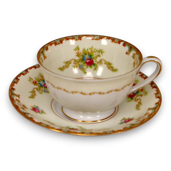 Sango Regal Tea Cup Saucer Set Floral Sprays Gold Trim Japan Vintage 1950's