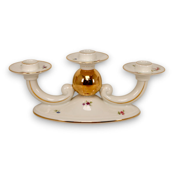 Alka Kunst Bavaria 5021 Gold Floral Triple Candlestick Holder Germany Vintage