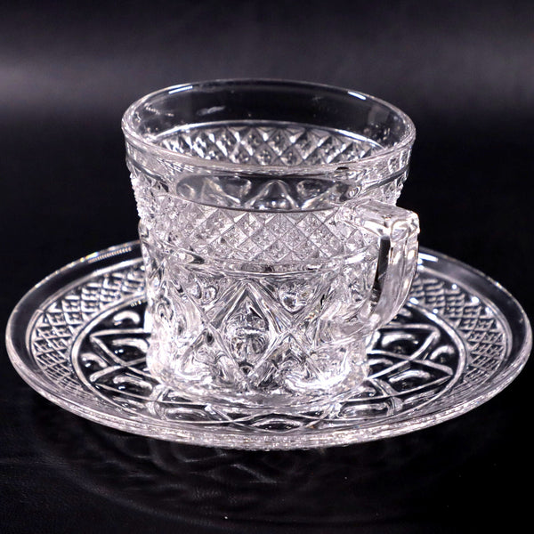 Imperial Glass Ohio 160  Cape Cod Clear Punch Cup Saucer Set Vintage EAPG 1930's