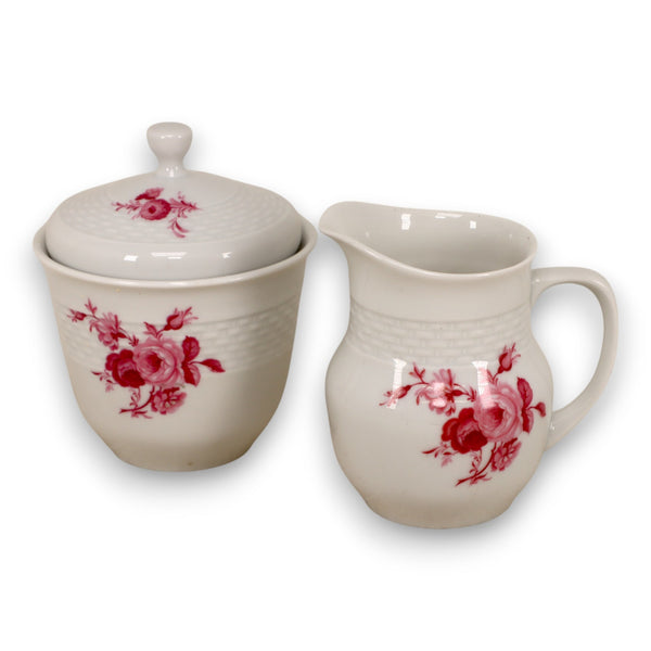 Hutschenreuther Serenade Creamer Sugar Bowl Set Pink Floral Germany Vintage 1970