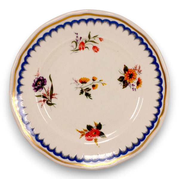 Wedgwood Lowestoft Old Castle Floral Blue with Gold Trim 5 1/2" Bread Plate