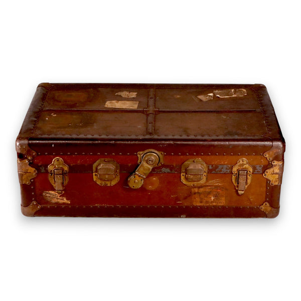 Steamer Travel Trunk 36x21x11 Flat Top Coffee Table Brown Vintage 1930's