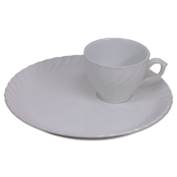 Burgess & Leigh Burleigh Ware Queens White Swirl Flutted Tea Cup Snack Plate