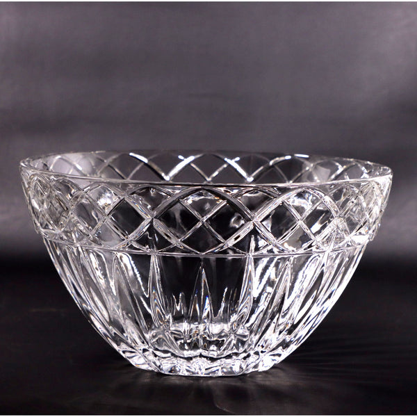 Sine Wave Banded 10" Crystal Fruit Bowl with Vertical Cuts Daisy Bottom