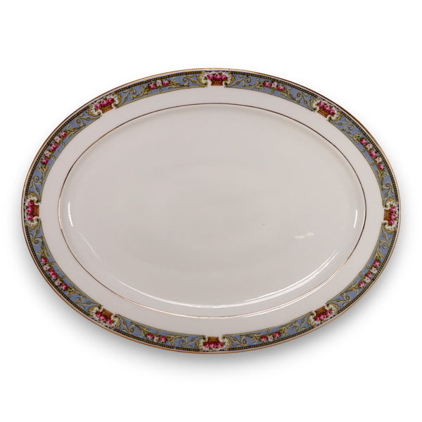 C Tielsch Altwasser 2181 Oval Serving Platter 15"  Roses Blue Silesia 1920's