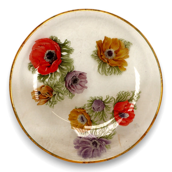 Pilkington-Chance Michael Harris Anemone Glass Plate Bowl 6 1/2" Poppies 1965