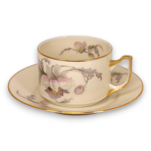 Epiag Pastelle 6038 Flat Tea Coffee Cup & Saucer Smooth Gold Rim China Vintage