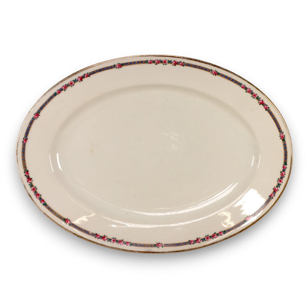 G Ahrenfeldt Limoges 14" Oval Serving Platter France AHR6 Rose Blue Circa 1900