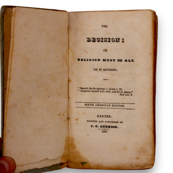 The Decision 1828 Sixth Ed. J.O. Gerrish Religious Book Exeter NH