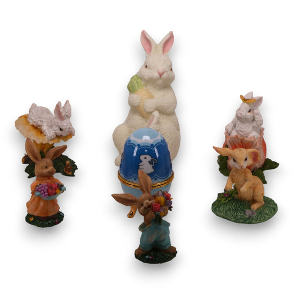 Bunny Rabbit Easter Figurine Collection 7pc Trinket Box Egg