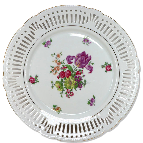Schwarzenhammer Reticulated Pierced Floral Dinner Plate 10 1/2" Vintage Bavaria
