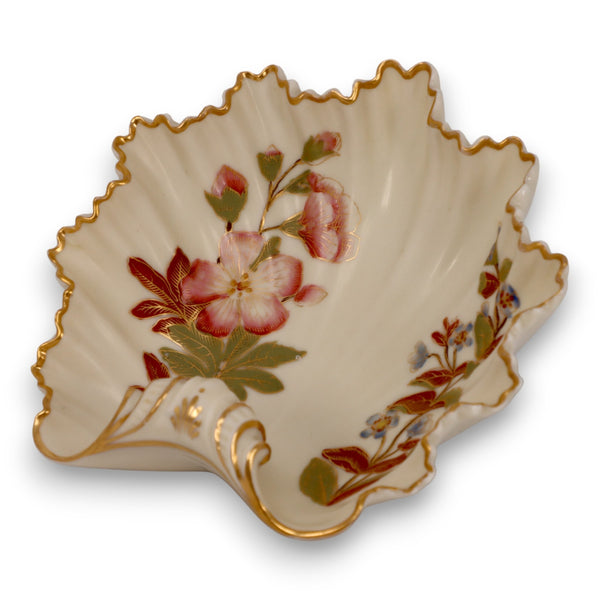 Royal Worcester Blush Ivory 1413 Art Spray Shell Form Candy Soap Dish Gold 1888