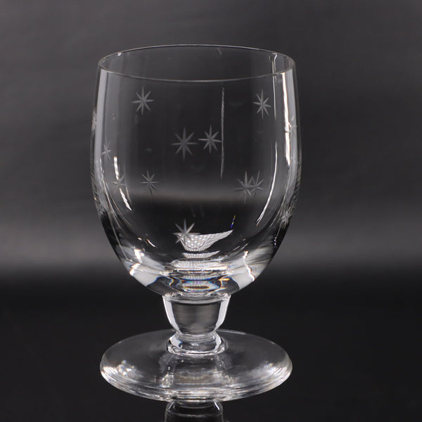 Etched Starburst Water Goblet Clear Glass Stem 4 1/2” Vintage MCM 1960's