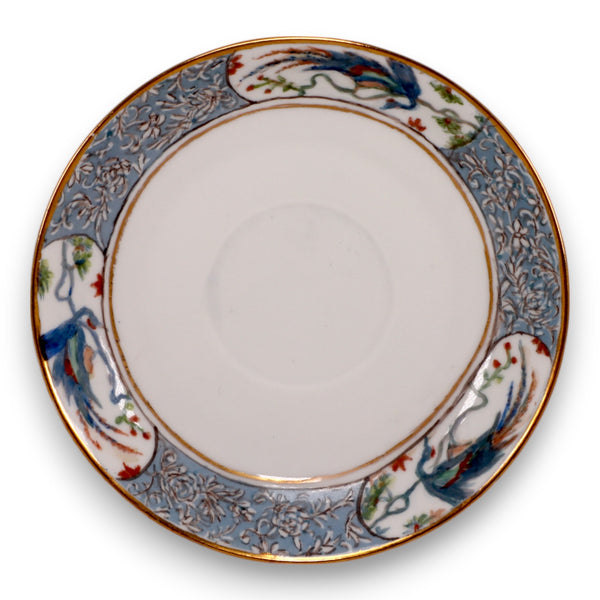 Haviland Rajah Floral Blue with Birds Gold Rim 5 1/2" Tea Cup Saucer France