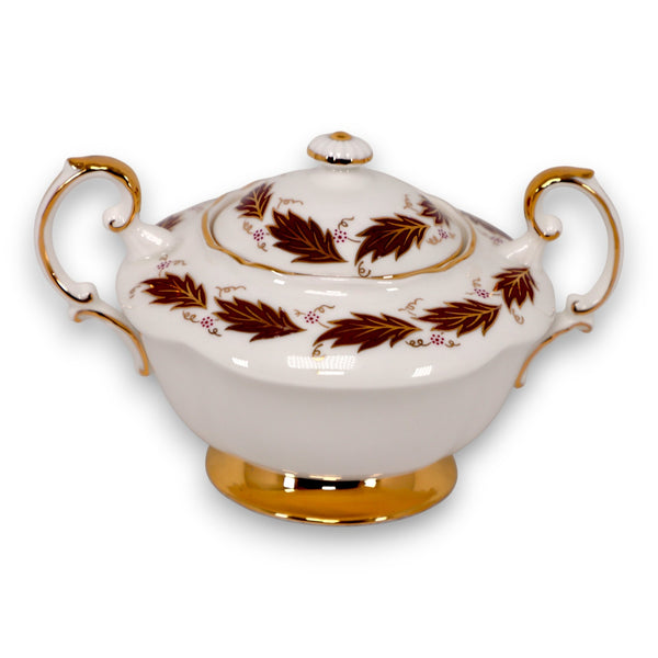 Paragon Elegance Sugar Bowl Bone China Burgundy Maple Leaves Vintage 1950s