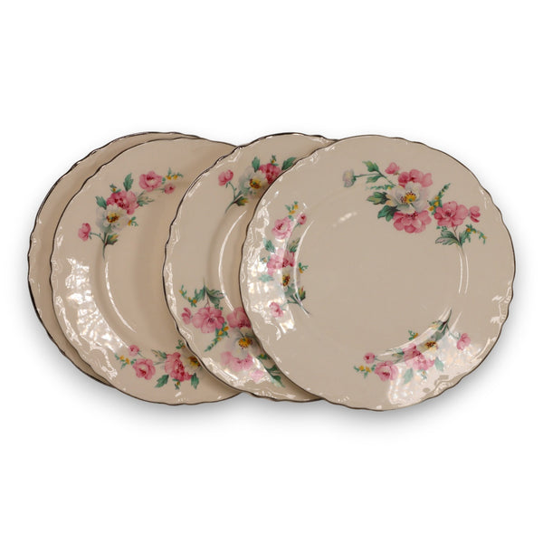 Homer Laughlin 4pc R3543 Bread Plate 6 1/4" Roses Platinum Trim USA Vintage