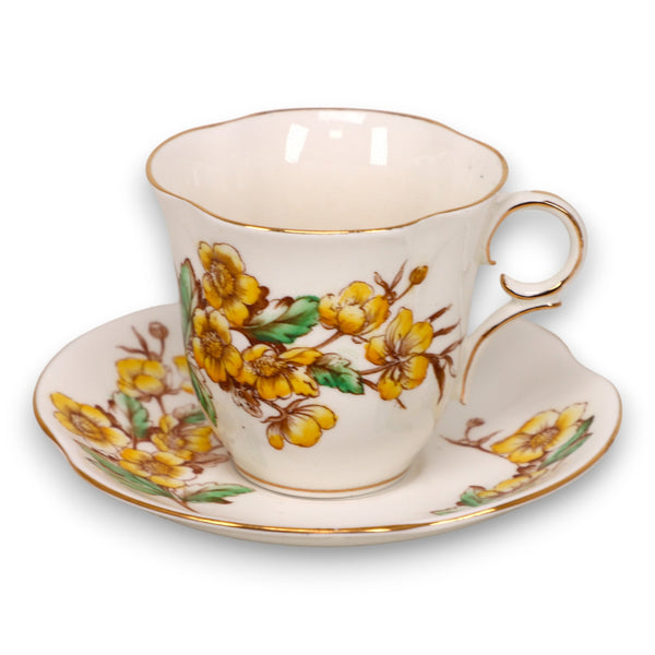 Victoria Buttercup Hand Painted Yellow Tea Cup and Saucer Set England