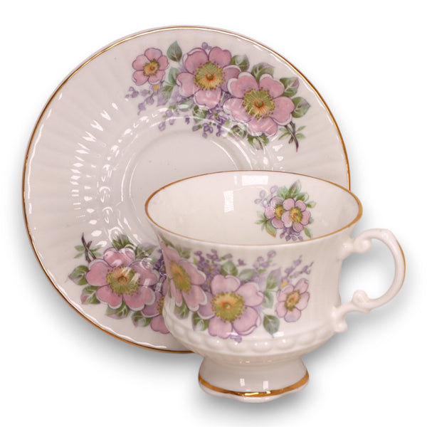 Royal Tara Irish Blossom Footed Floral Tea Cup Saucer Set Ireland Vintage 1980's
