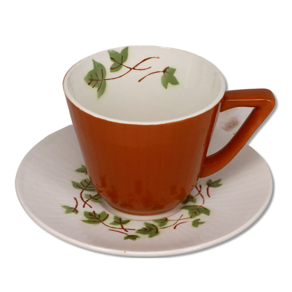 Ceranord Feuilles D'Automne Brown Tea Cup Saucer Set France Vintage