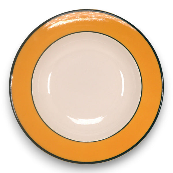 Pagnossin Treviso Spa Orange 8 3/4" Rimmed Soup Bowl Green Trim Italy 1990's