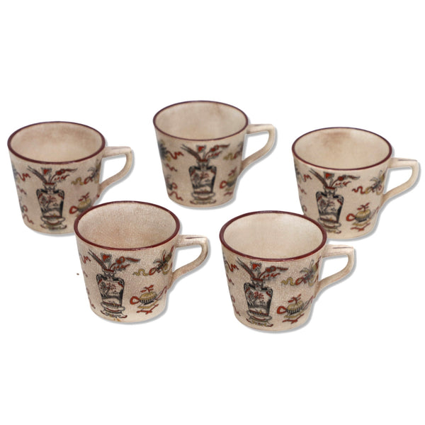 Mintons 5pc Woodseat C2110 Demitasse Tea Cups Ironstone Polychrome 1840's