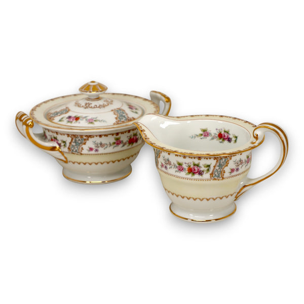 Noritake M Rosemary 5007 Floral Gold Trim Creamer Sugar Bowl Set Vintage 1950's