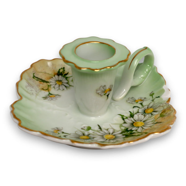 Limoges China Daisy Chamberstick Candle Holder Gold Trim Antique c.1890