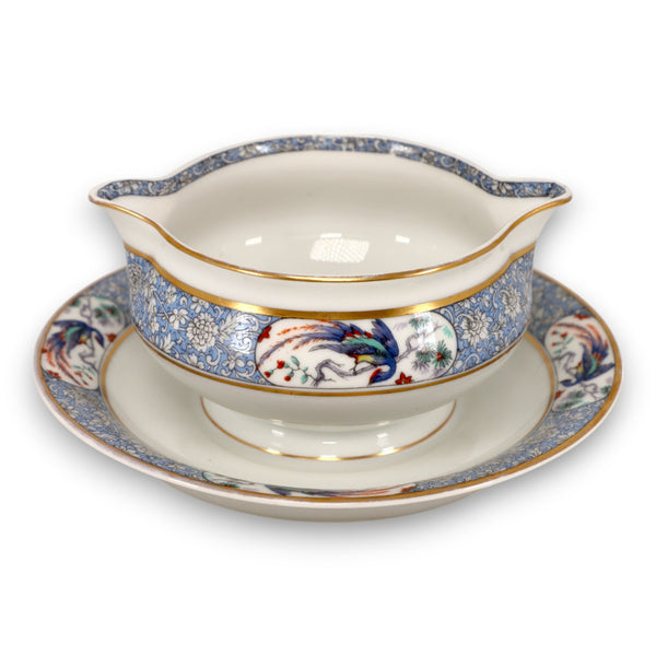 Haviland Rajah Floral Blue with Birds Gold Rim Gravy Boat France