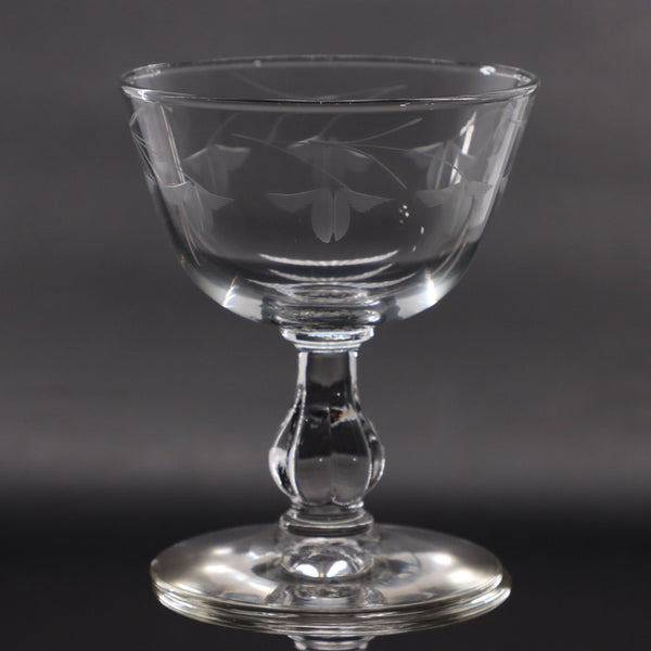Libbey Glass Fairfax 4 1/4" Leaf Etched Champagne Low Sherbet Glass Vintage