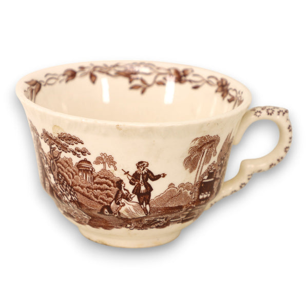 Mason's Watteau Brown Floral People Landscape Flat Tea Cup England Vintage
